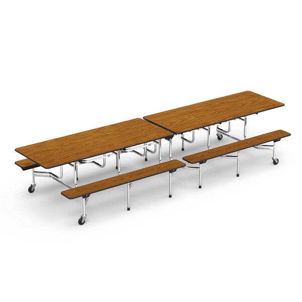 Virco 53.25 in. W, 144 in. L, 29 in. H, Particle Board Top, Medium Oak Top and Bench / Black Edge MTB172912 - main